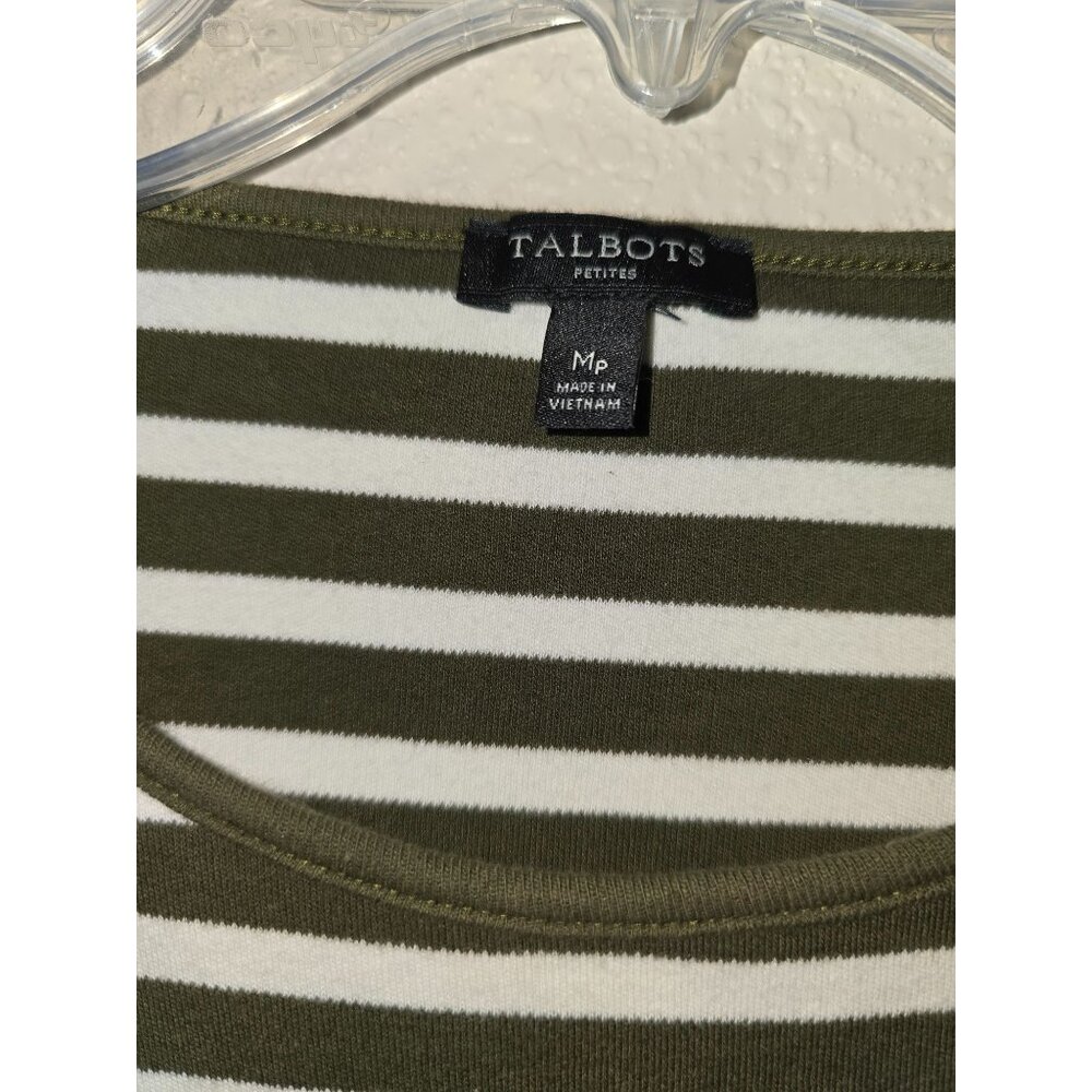 Striped Green & White Ruffle Sleeve Dress By Talbots Petites MP - Picture 3 of 5